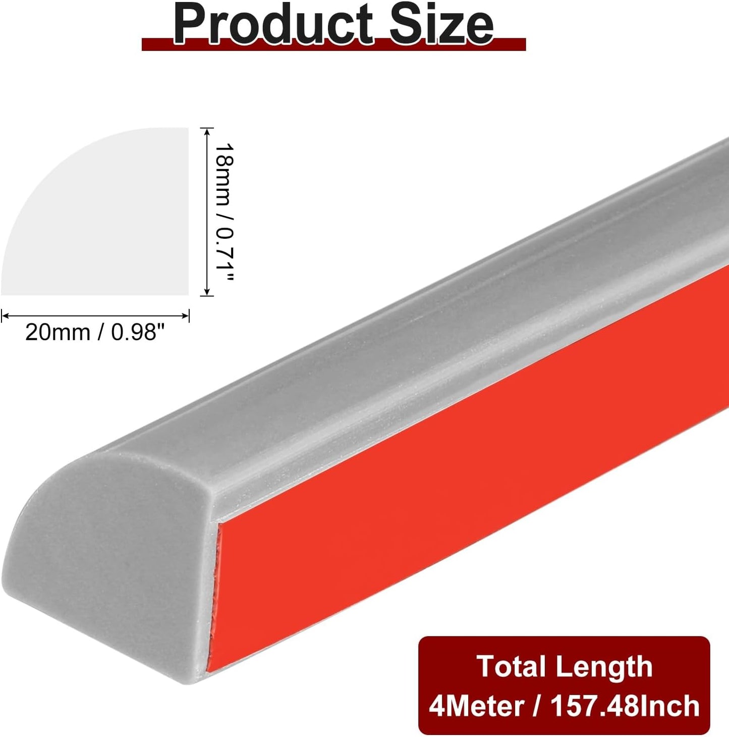 uxcell 157 Inch Flexible Quarter Round Molding Silicone Peel and Stick Trim Self Adhesive Shower Water Barrier for Corner Decor Bathroom Kitchen, Gray