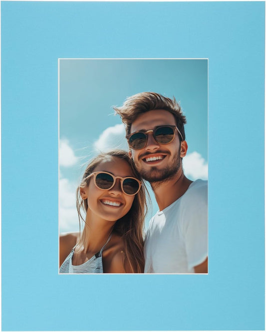 uxcell Picture Mats, 8 x 10 Mat Board Center for 5 x 7 Pictures Acid Free White Core Bevel Cut Frame Mattes with Backing for Display Art Measuring, Sky Blue