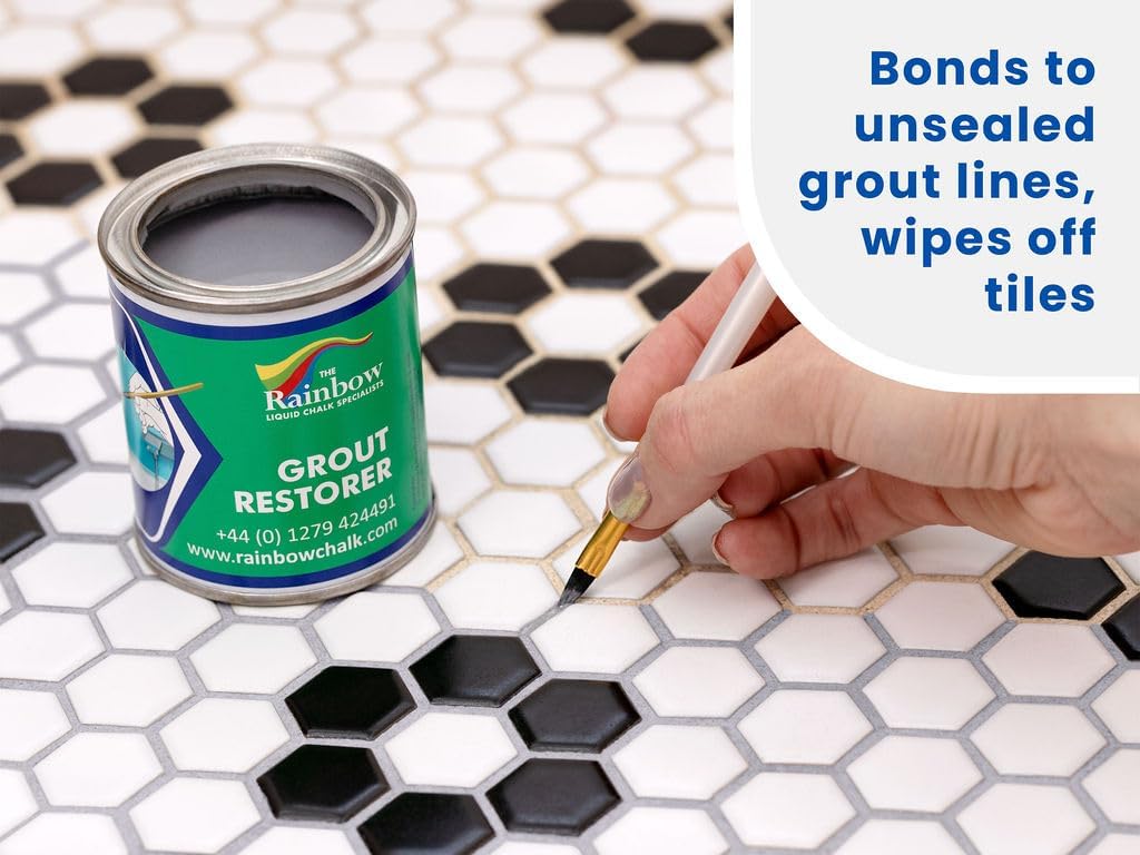 Grout Pen Grout Paint: Waterproof Tile Paint Grout Refresh Restorer for Floor, Kitchen & Bathroom Shower Tiles - Light Grey - Can Size for Larger Projects - 125ml (4.2oz)