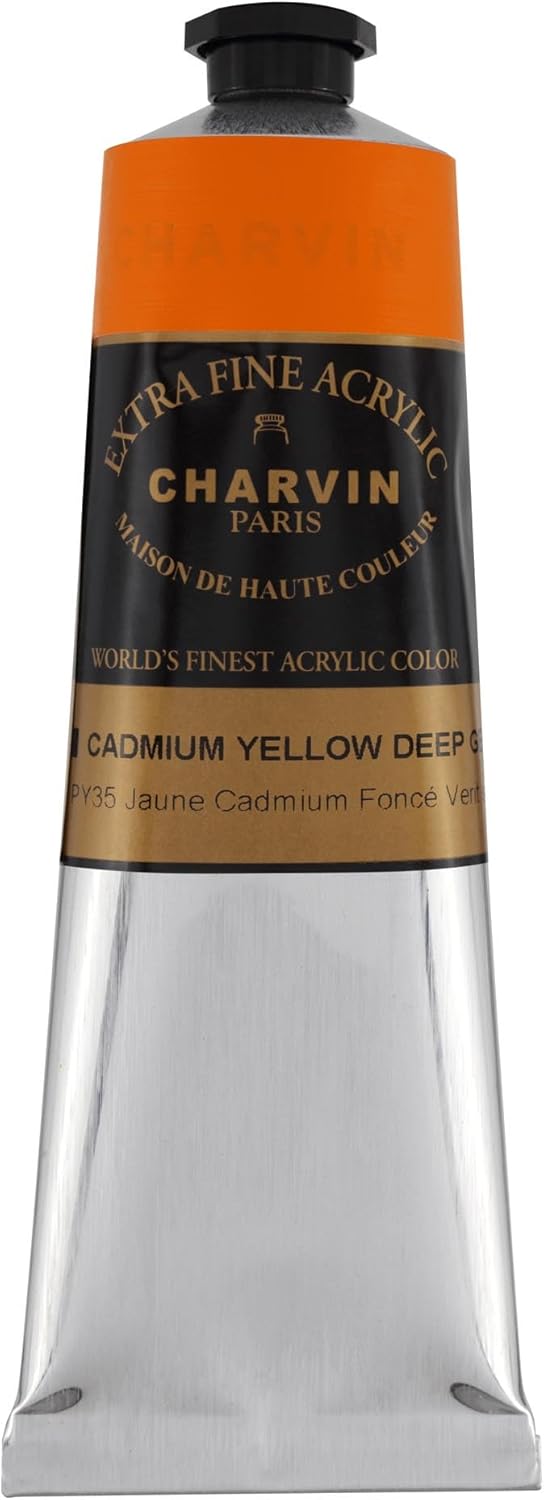 Charvin Extra Fine Professional Artist Acrylic Paint Colors, Nature Themed Hues, 150ml Cadmium Yellow Deep Gen
