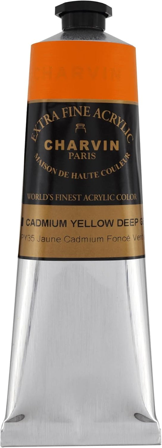 Charvin Extra Fine Professional Artist Acrylic Paint Colors, Nature Themed Hues, 150ml Cadmium Yellow Deep Gen