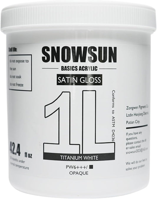 SNOWSUN Titanium White Acrylic Paint, 2 Pack 1 L /42.4 oz Large Bulk Acrylic Paints, Gloss Non-Toxic Heavy Body Paints - Thick Art Paints for Multi-Surface Canvas Wood Ceramic Fabric Wall- Ideal for Artists & Beginners