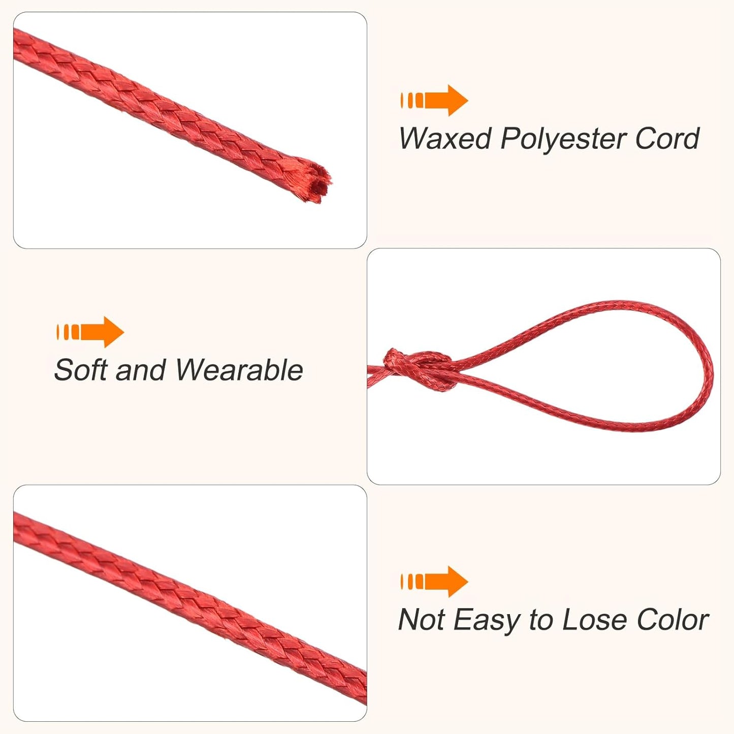 MECCANIXITY Waxed Cord 0.8mm Waxed Polyester Cord 175 Yard Wax String for Bracelet Making,Necklaces, Beading,Jewelry Making and DIY Crafts(Red)