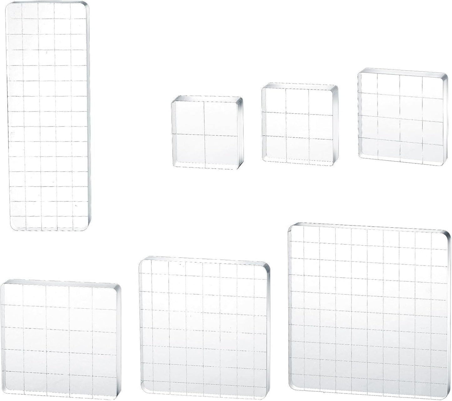 7 Pieces Acrylic Clear Stamp Block Clear Stamping Tools Set Decorative Stamp Blocks with Grid Lines for Scrapbooking Crafts, Card Making, DIY Projects (Assorted Sizes)