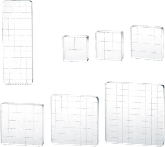 7 Pieces Acrylic Clear Stamp Block Clear Stamping Tools Set Decorative Stamp Blocks with Grid Lines for Scrapbooking Crafts, Card Making, DIY Projects (Assorted Sizes)