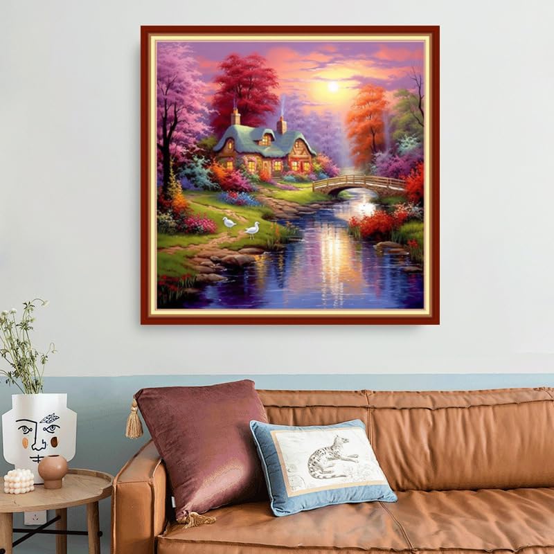 Joyhoor Stamped Cross Stitch Kits for Beginners, Needlepoint Kits for Adults, 11CT Counted Embroidery Kits-Dream Home 18x18 inchs