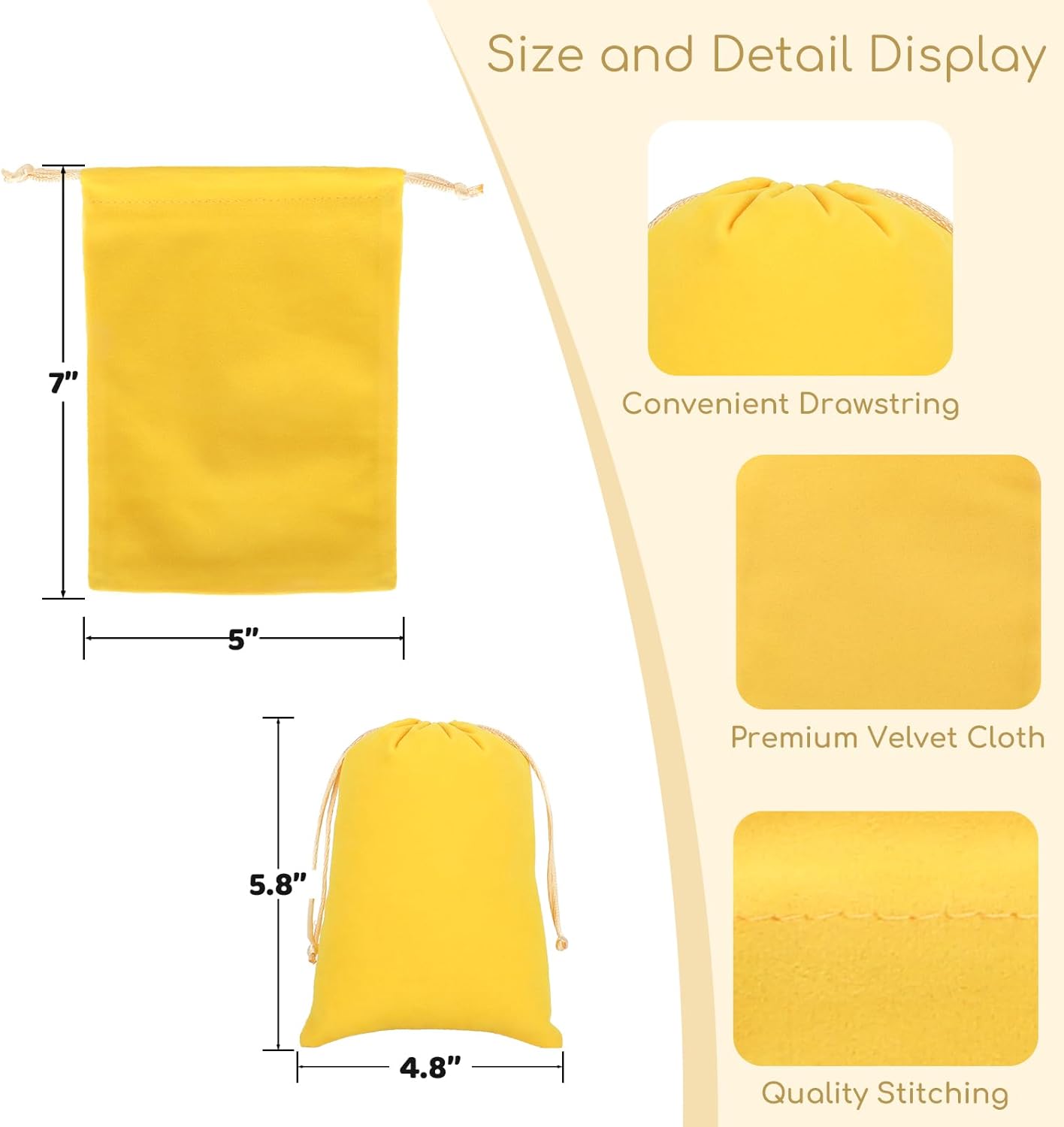 Velvet Drawstring Jewelry Bag, 50Pcs Yellow Dice Bag, 5x7, Or Wrapping Halloween Party Favors, Mojo, Small Bussiness, Resin Runes, Chains, Customers