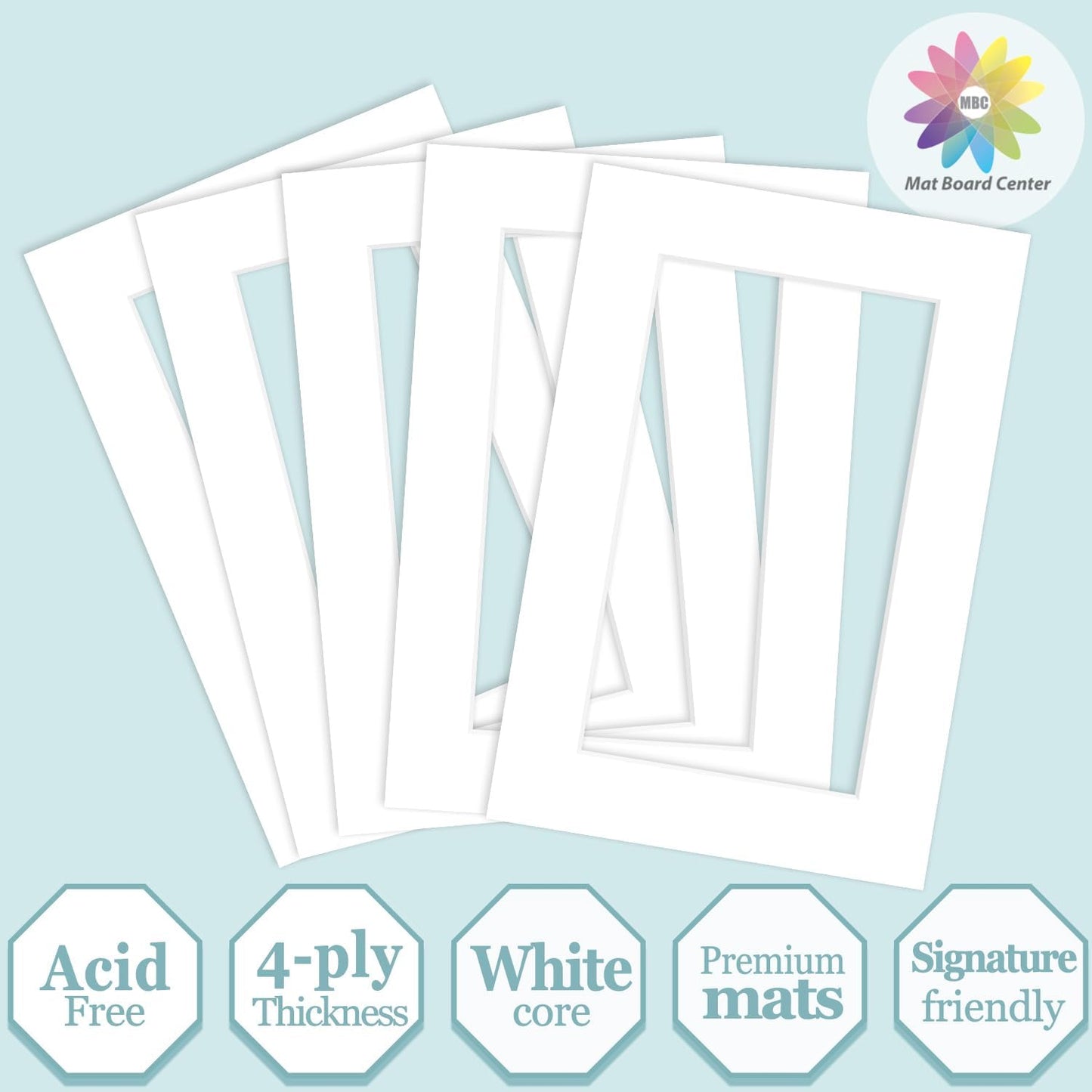 MBC MAT BOARD CENTER, 5 Pack 4x6 for 3x5 White Picture Mats Frame Mattes, Bevel Cut, Acid Free, 4-ply Thickness