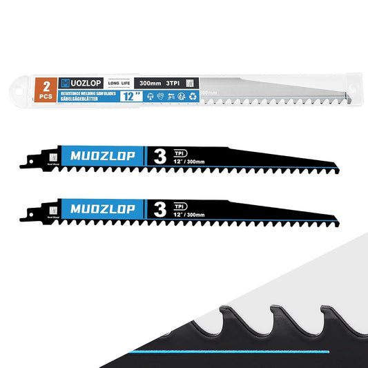 2 Pack 12 inch Reciprocating Saw Blades Set，3 TPI High Carbon Saw Blades for Wood Cutting ，Saw Blades with Organizer Case (2, 3T/12inch)