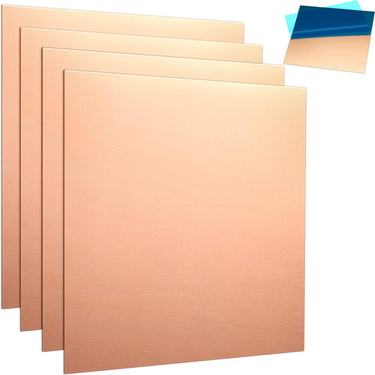 Therwen 4 Pieces Copper Sheets Plates Metal for Crafts 12 x 12 inch 24 Gauge 0.5mm Thickness No Scratches Pure Copper Sheet for Jewelry Repairs Electrical(4 Pcs,12 x 12 inch)