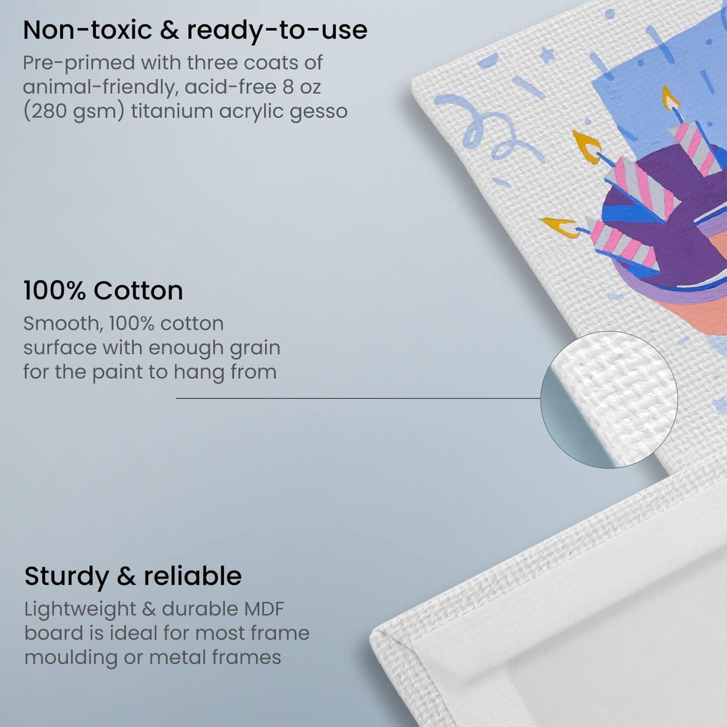 ARTEZA Canvas Boards for Painting, 12 x 12 Inches, Pack of 14, Blank White Square Canvas Panels for Acrylic, Oil and Gouache Painting