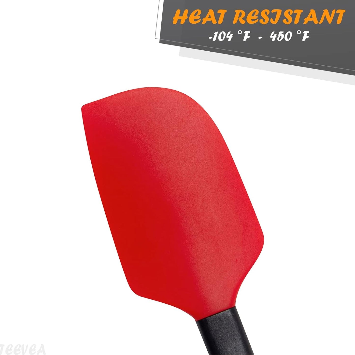 TEEVEA Silicone Spatula for Cooking Baking Mixing, Heat Resistant Non-Stick Dishwasher Safe BPA-Free Kitchen Utensils, Set of 4, Red and Black