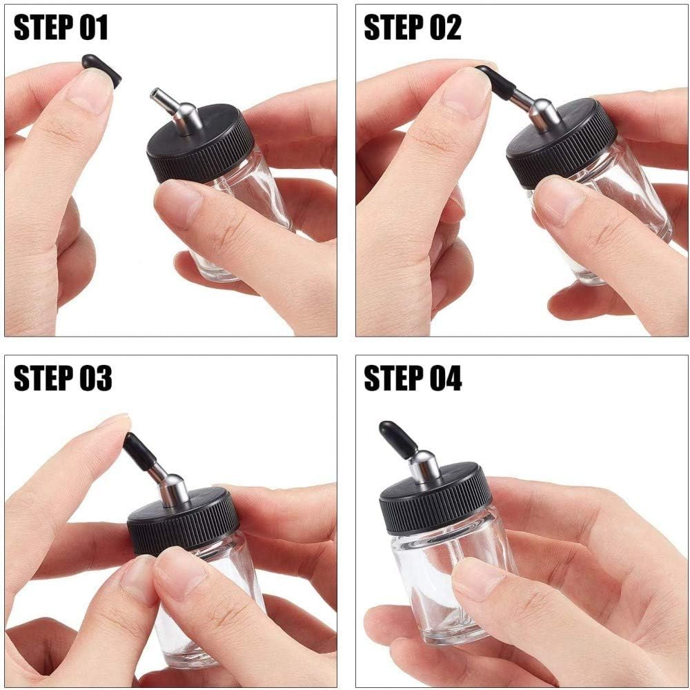 10PCS 22CC Airbrush Glass Bottles with Jar Caps Airbrush jar with 10pcs Adapter Cap Covers Set with 60° Down Angle Adaptor Lid Assembly for Master, Iwata Single Action Airbrush