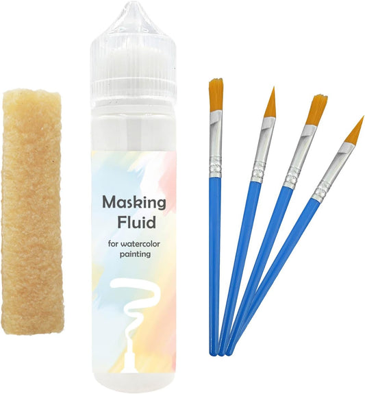 White Watercolor Masking Fluid - Professional Art Supplies with Brush & Eraser for Artists, Painting Medium Pen