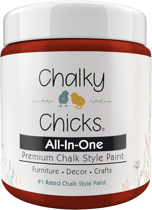 Chalky Chicks All-in-One Chalk Paint for Furniture or Cabinet - 8 Fl Oz - Matte Finish Poison Apple (Dark Red) for Metal, Wood Furniture Paint - No Sanding All-in-One for Home Decor & Crafts, USA Made