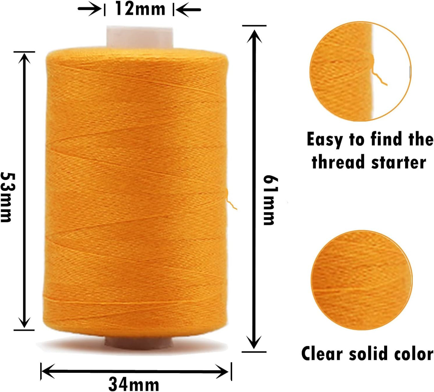 Simthread All Purpose Sewing Thread, 10 Spool Assorted Yellow Series 1000 Yards Each Bobbin Polyester Thread for Sewing, Handy Polyester Sewing Threads for Sewing Machine - (Yellow Series)