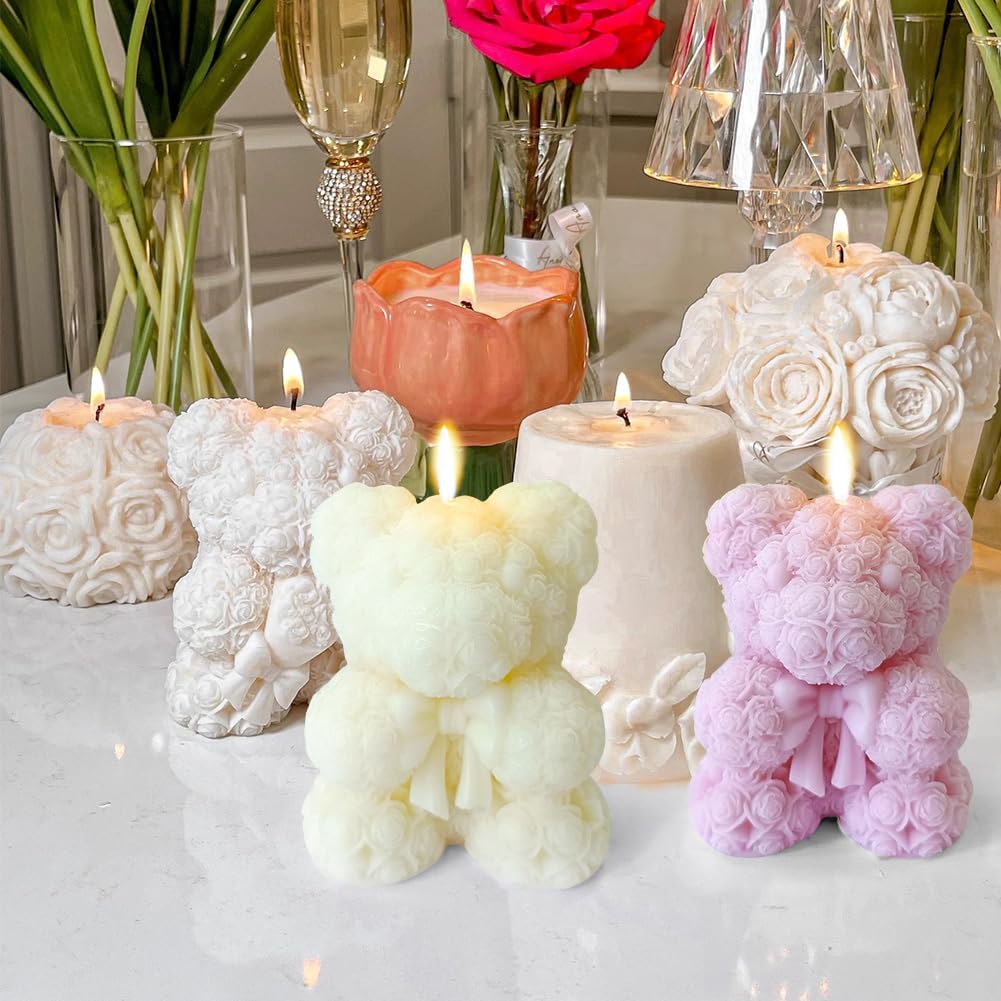 Bowtie Mini Rose Bear Candle Mold,Epoxy Resin Candle Making Molds, Silicone Candle Molds for DIY Candle,DIY Soap,Mother's Day Gifts,Birthday Gifts,Home Decor(Bow Tie Bear Mini)