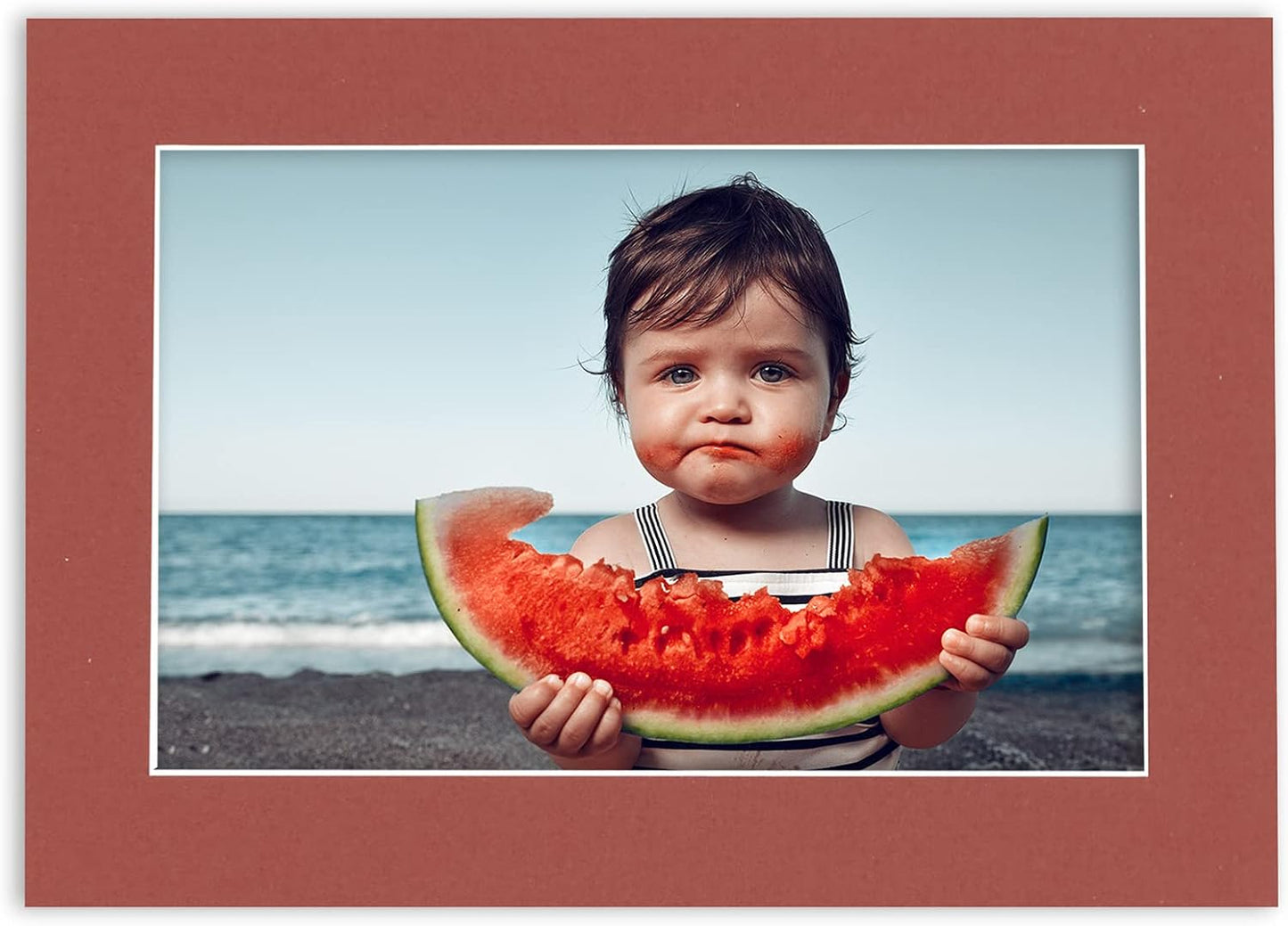 8x10 Mat Bevel Cut for 5.5x8.5 Photos - Acid Free Brick Red Precut Matboard With Backing Board and Crystal Clear, Self Seal Photo Mat Bag - For Pictures, Photos, Framing - 4-ply Thickness