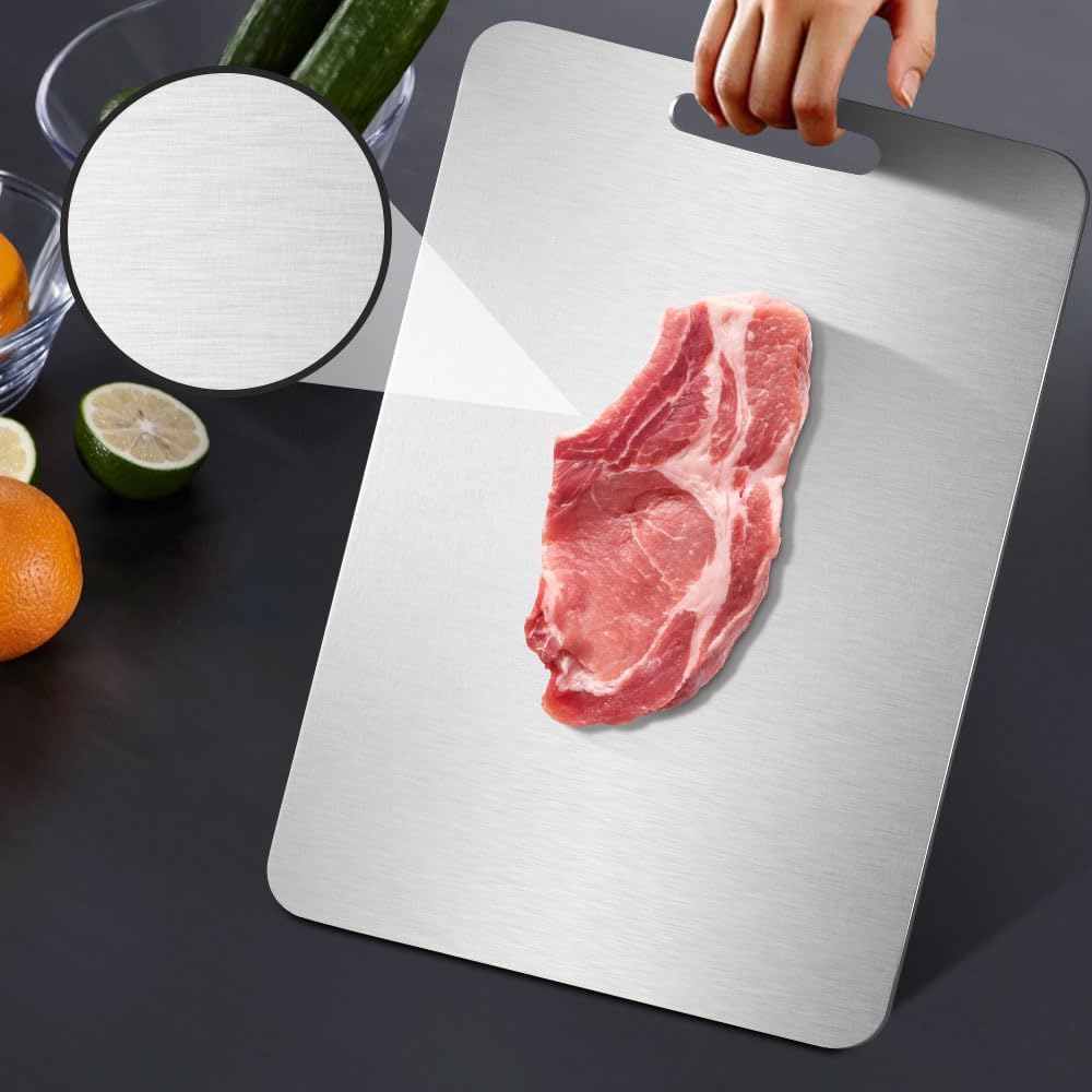 100% Pure Titanium Cutting Board for Kitchen – Non-Toxic, Double-Sided, Eco-Friendly, Dishwasher Safe, Rustproof, Knife-Friendly Chopping Board for Meat, Vegetables & Fruits (14 x 10 in)
