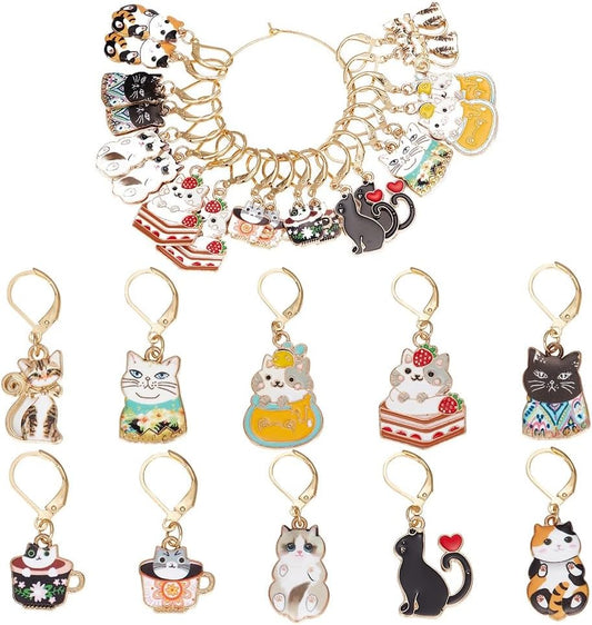 SUNNYCLUE 1 Box 20Pcs 10 Style Locking Stitch Marker Cute Stitch Markers Cat Pet Animal Leverback Knitting Charms Knitting Tools for Weaving Sewing Needleworks Women Adults DIY Crafts