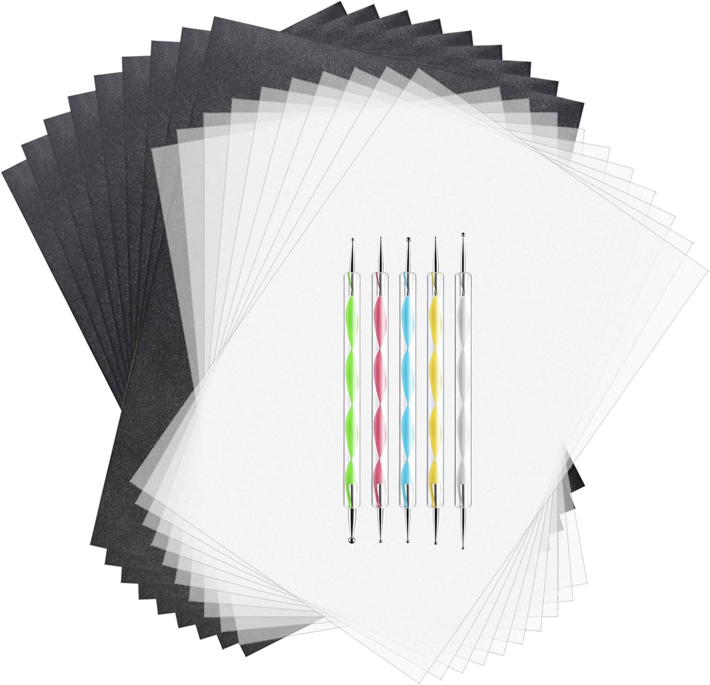 ASTARON 150 Sheets Black Carbon Copy Paper and Tracing Paper with 5 Pcs Embossing Styluses Tool Set, Carbon Transfer Paper for Tracing on Wood Fabric