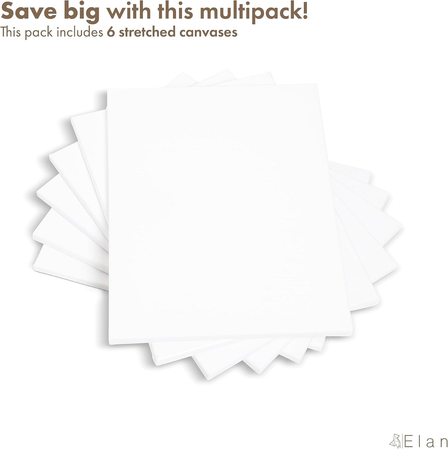 Elan Stretched Canvases 8x10 Inch, 6-Pack Blank Canvases for Painting 8 oz, Triple Primed Stretched Canvas for Painting, 8x10 Canvas Bulk