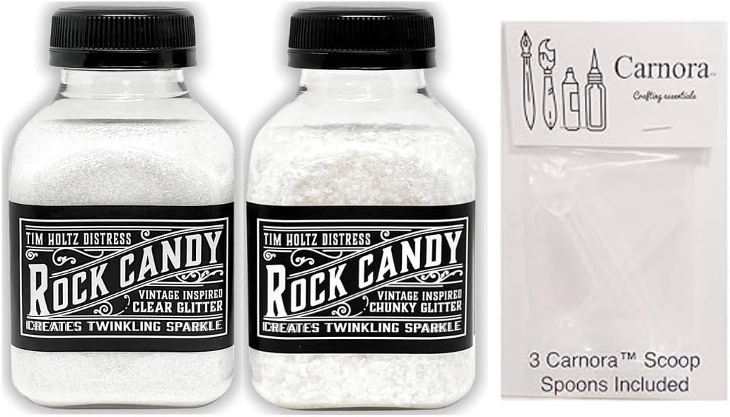 Tim Holtz Rock Candy Glitter, Clear and Chunky, Bundle of 2 Jars, 4.7 Ounces Each, 3 Carnora Scoop Spoons