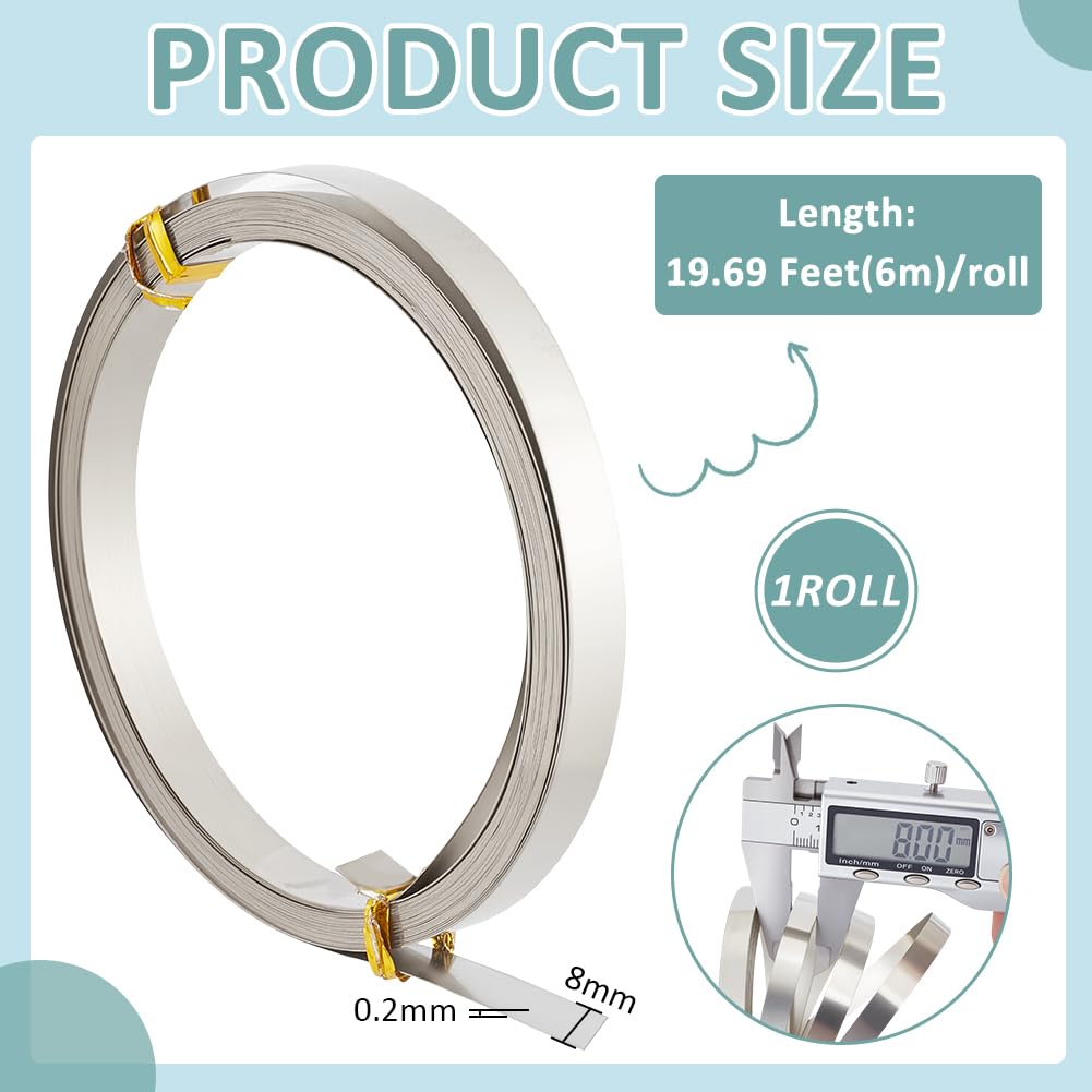 BENECREAT 19.7 Feet 32Gauge Flat Nickel Silver Wire, 8mm Wide Flat Bezel White Copper DIY Bezel Setting Wire for DIY Jewelry Craft Making Gem Wrapping