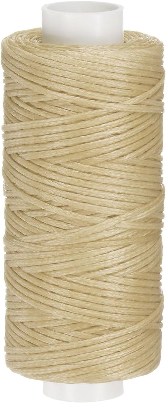 uxcell Leather Sewing Waxed Thread, 55 Yards / 50m 0.8mm 150D Flat Polyester All-Purpose Threads for Leather Crafts, Bookbinding, Beige