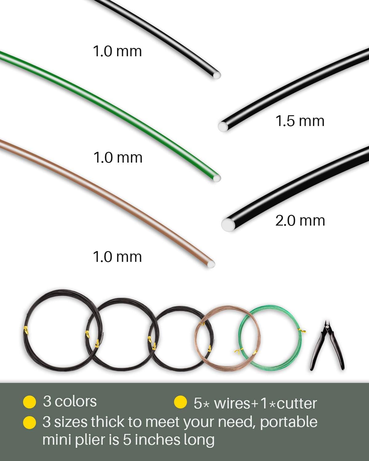 MoHern Bonsai Wire and Bonsai Tool Kit, Total 164 Feet Bonsai Tree Wire for Bonzai Trees Indoor, Size of 1-mm, 1.5-mm, 2-mm Aluminum Wire