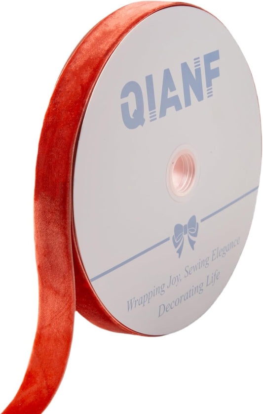 Vintage Terracotta Velvet Ribbon Christmas Ribbon for Gift Wrapping Crafts Christmas Tree Ornaments Garland Decorations, 1 Inch X 25Yd