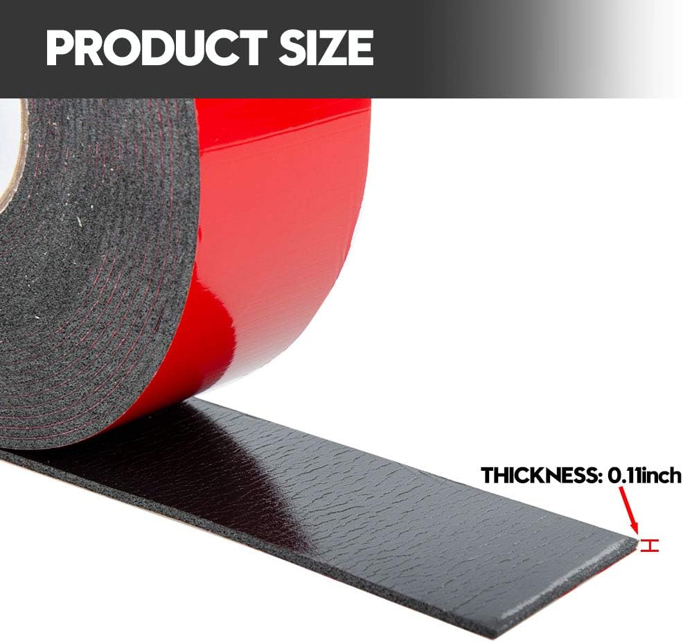 Double Sided Foam Tape 1.18In x 33FT 2 Pack, Mounting Tape Heavy Duty, Strong Adhesive Weatherproof Seal Strips for DIY Craft Picture Poster, Car & Gap Filling Mountings, Home Office Decor (Black)