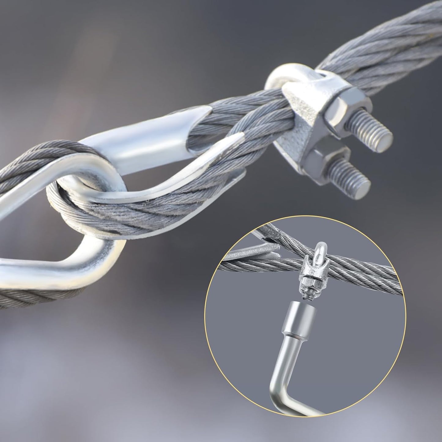 1/8 Galvanized Steel Wire Rope Cable, 100FT Galvanized Steel Cable with Rope Clamp and Thimble, 7X7 Strand Core Aircraft Cable Used for Anchored Shed, Fencing, Sunshade, Clothesline,