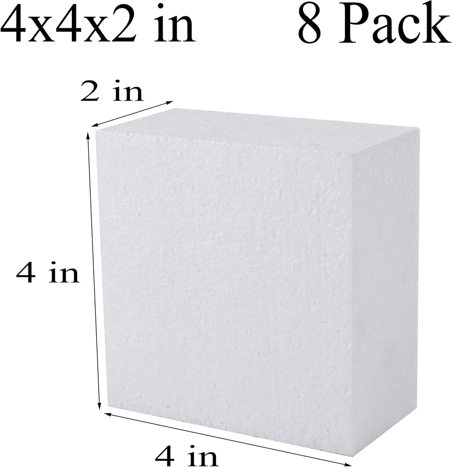 AMZQNART 8 Pack Crafts Foam Blocks, 4x4x2 Square Polystyrene Foam Bricks for Art Sculpting, Flower Arrangements, Sculpture, Modeling, School and Home DIY.