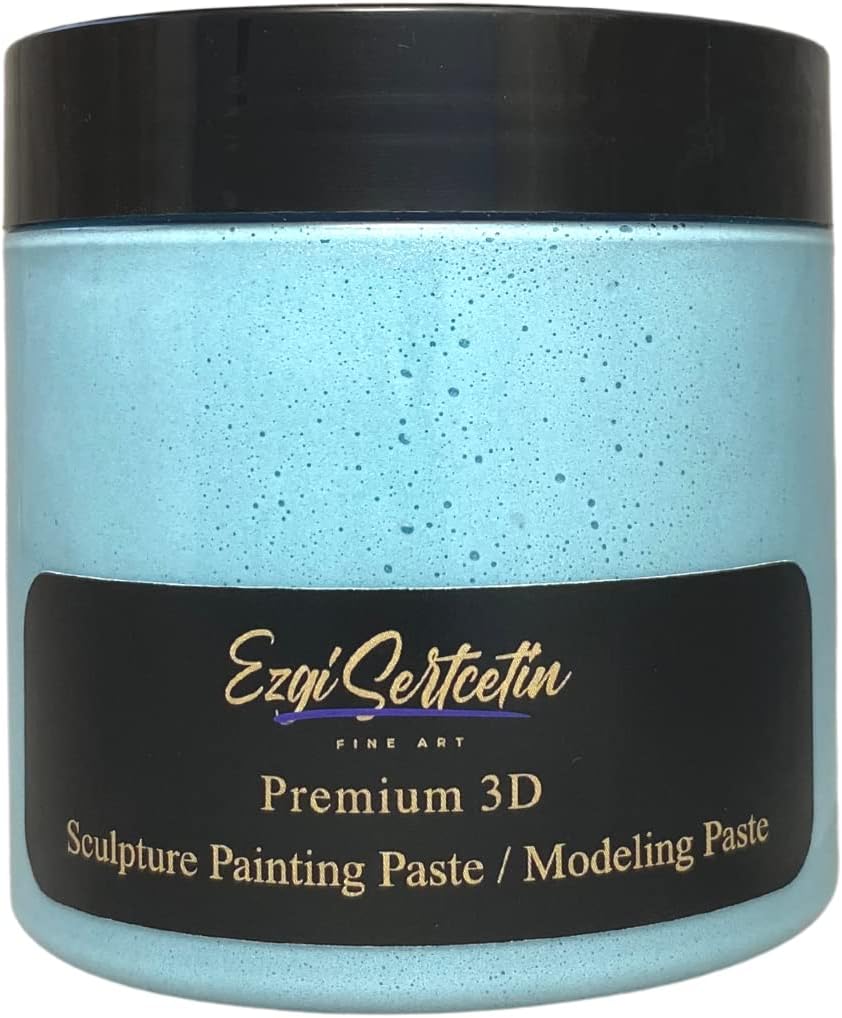 3D Sculpture Painting Paste|Texture Paste|Decorative Plaster|Ready to Use|Unique Metallic Pearl and Neon Colors|Ideal for Artwork|Stencil|Flowers|Texture and Art Relief|6 oz | (Blue Marine)