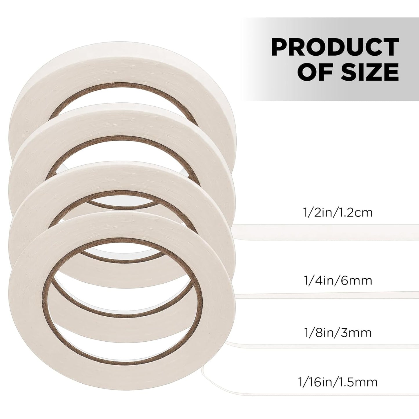 Epakh 4 Rolls Pinstripe Tape, Masking Tape in 1/16, 1/8, 1/4 and 1/2 Inch Wide, for Painters Automotive DIY Car Auto Paint Art(White,55 yd)