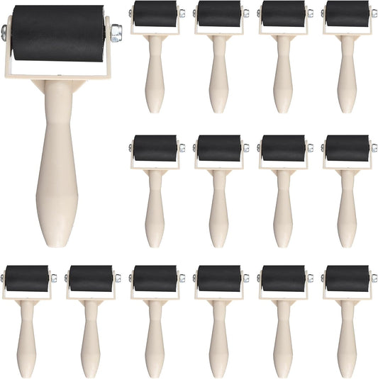 15 Pcs Rubber Brayer Roller Bulk, Small Printmaking Brayer Rollers 1.97 Inch Versatile Plastic Relief Printing Roller for DIY Art Crafting, Oil Painting, Ink Stamping Gluing Tools