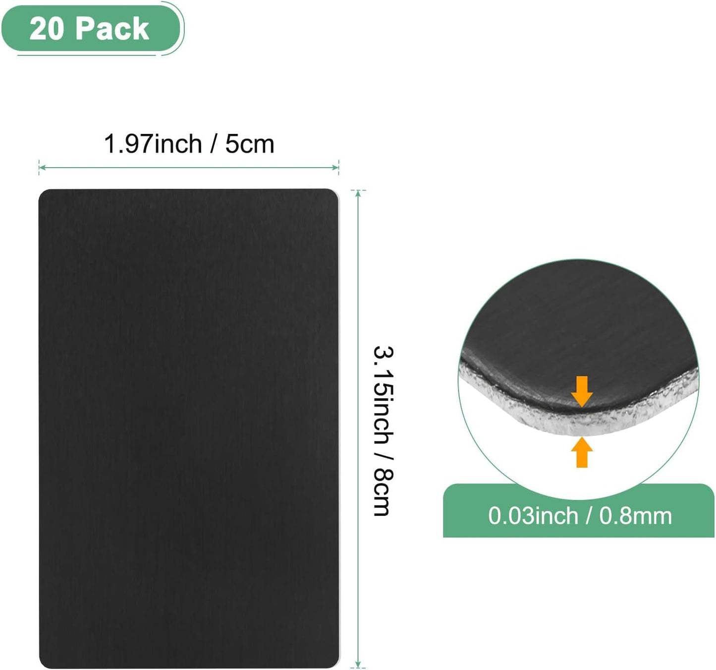 20-Pack Anodized Aluminium Laser Engraved Mount Metal Plate 3x2x0.03 Inch Engraver Blank Anodized Aluminum Sheets for DIY Laser Printing/Home/Office[Black]