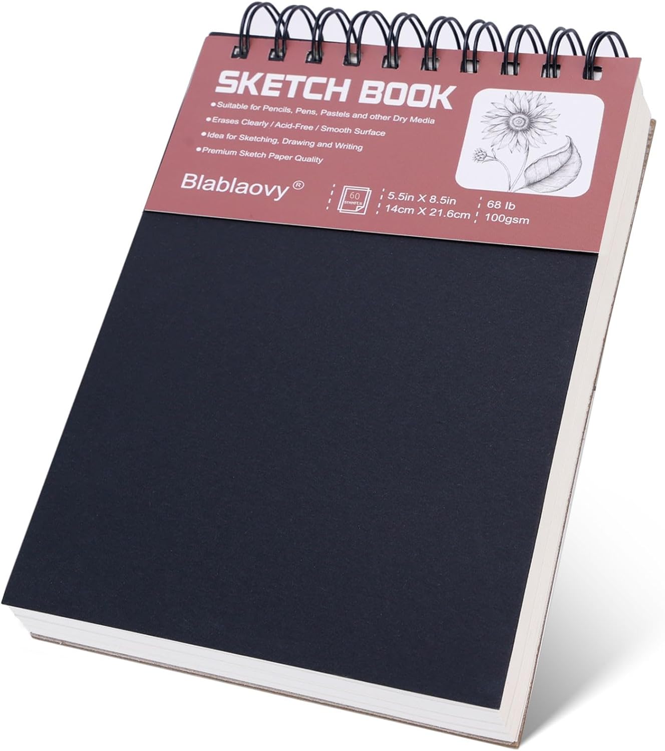 Sketch Book, 5.5" x 8.5" Sketchbook with 60 Sheets (68lb/100gsm), 1 Pack Drawing Pad Acid Free Drawing Book Sketch Pad for Kids Adults Beginners Artists (1 pcs Black)