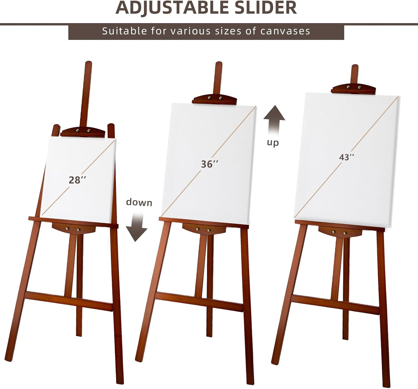 Adjustable Wooden Painting Easel, Pine Art Easel Stand Hold up to 43'', Painting Canvas for Wedding Sign and Poster, Drawing for Adults, Begginners and Students, Walnut