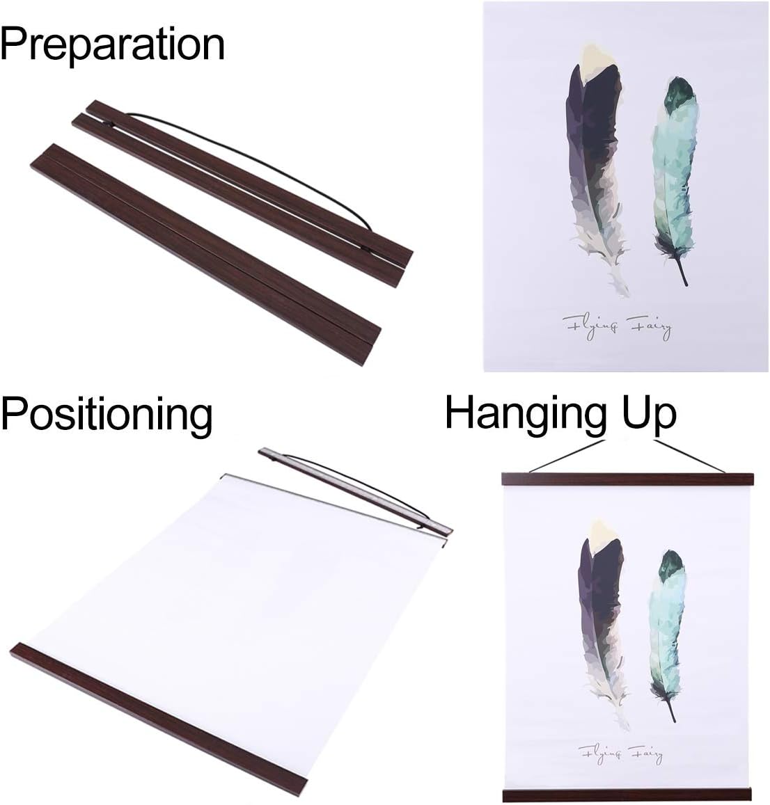 Ywlake Magnetic Poster Hanger, 8x10 8x20 8x11 Poster Frame Wood Wooden Magnet Print Posters Dowel Scroll Hanger Hangers Hanging Kit for Walls Map Canvas Artwork (Walnut, 8")