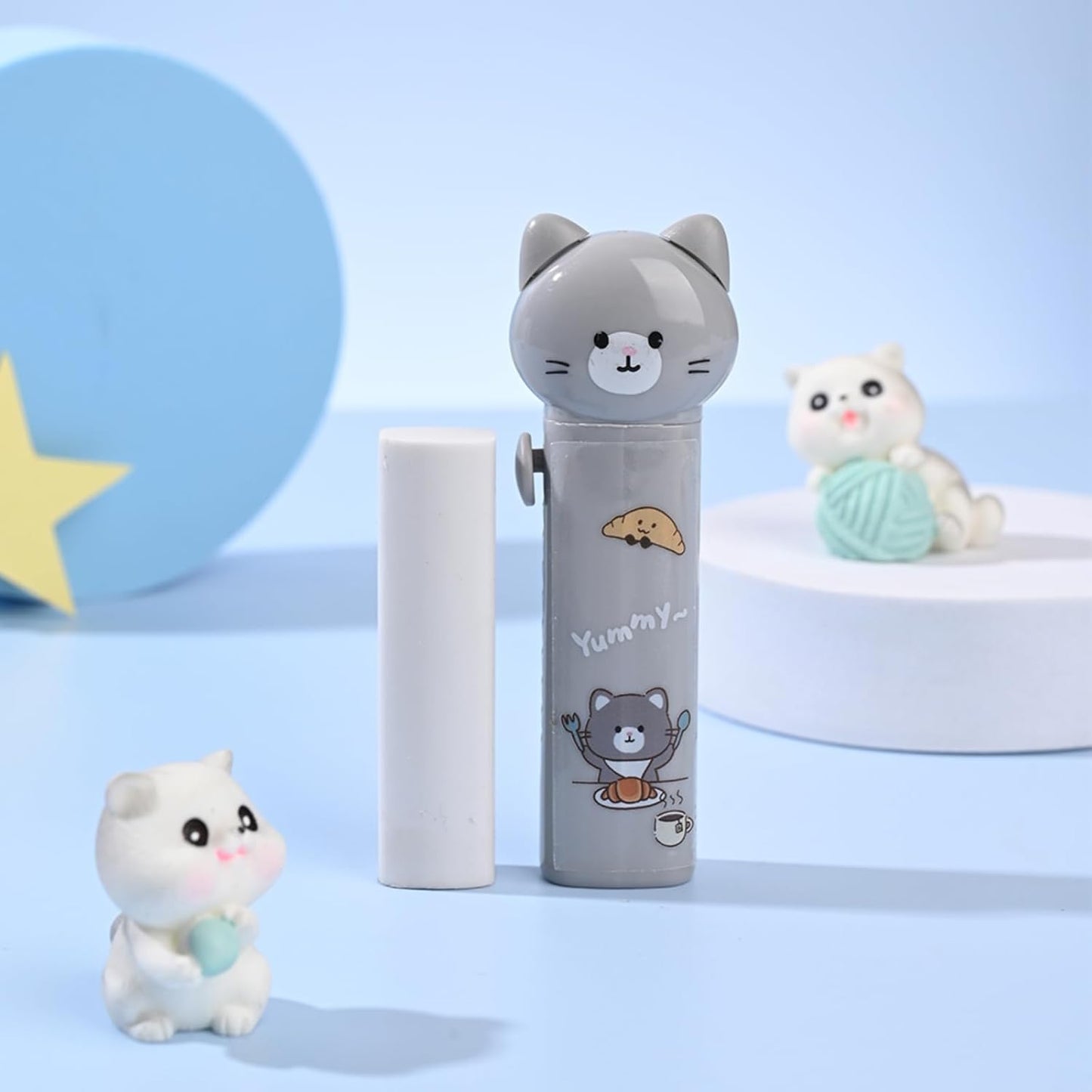 4PCS Cute Retractable Cat Pencil Eraser, Cute Cartoon Cat Pencil Erasers in Four Colors,Suitable for School Home Office Supplies