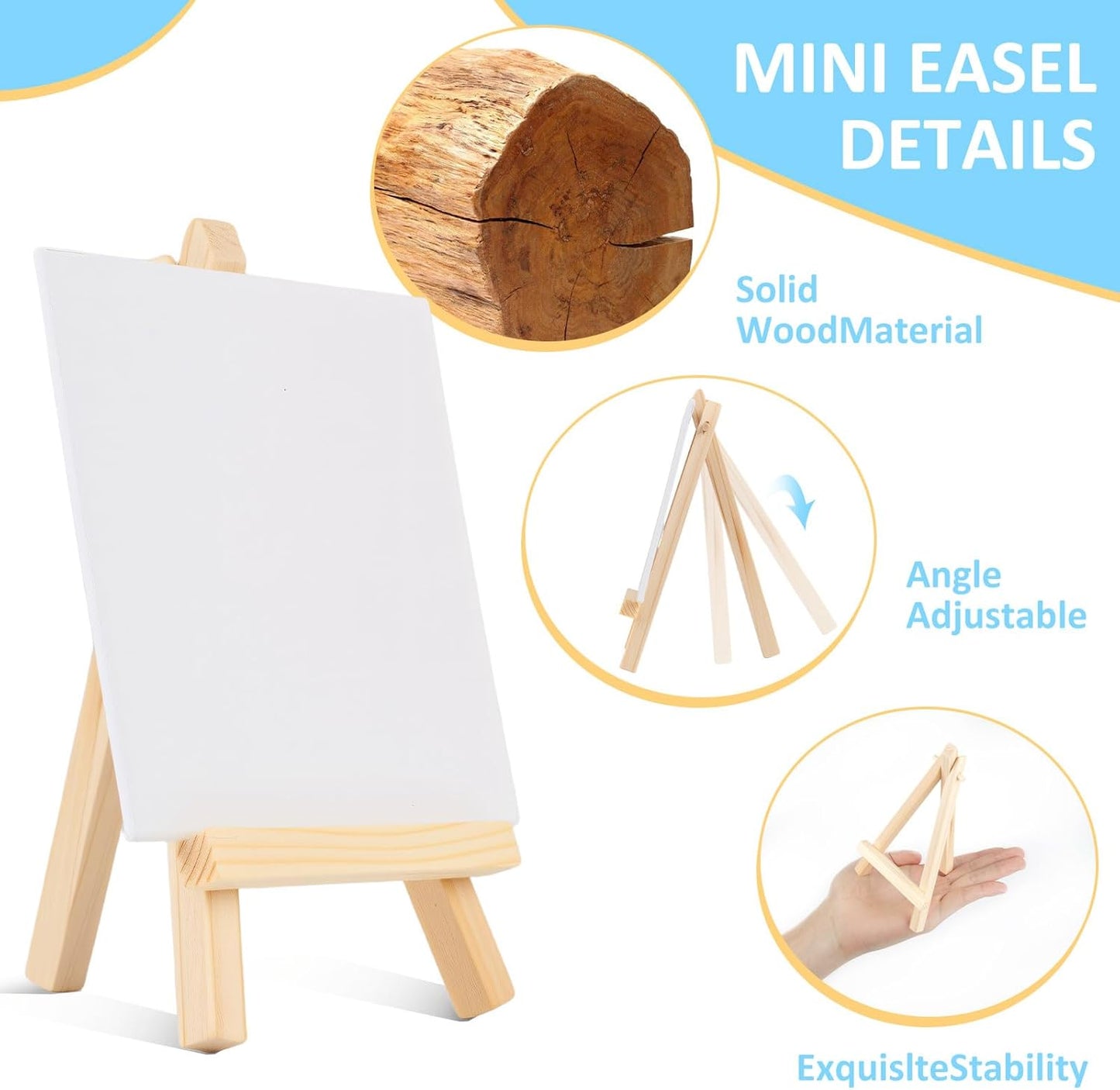 60 Pcs 5 Inch Mini Wood Display Easel, Small Wooden Easel Stand Art Craft Painting Triangle Stand Canvas Holder for Card Artist Photos Tabletop