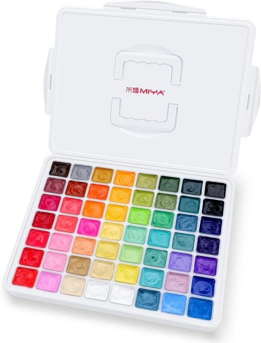 HIMI Gouache Paint Set, 56 Colors x 30 ml Jelly Cup Design in a Carrying Case, Non Toxic Gouache Paint for Canvas and Paper, Perfect for Artists, Students, and Beginners