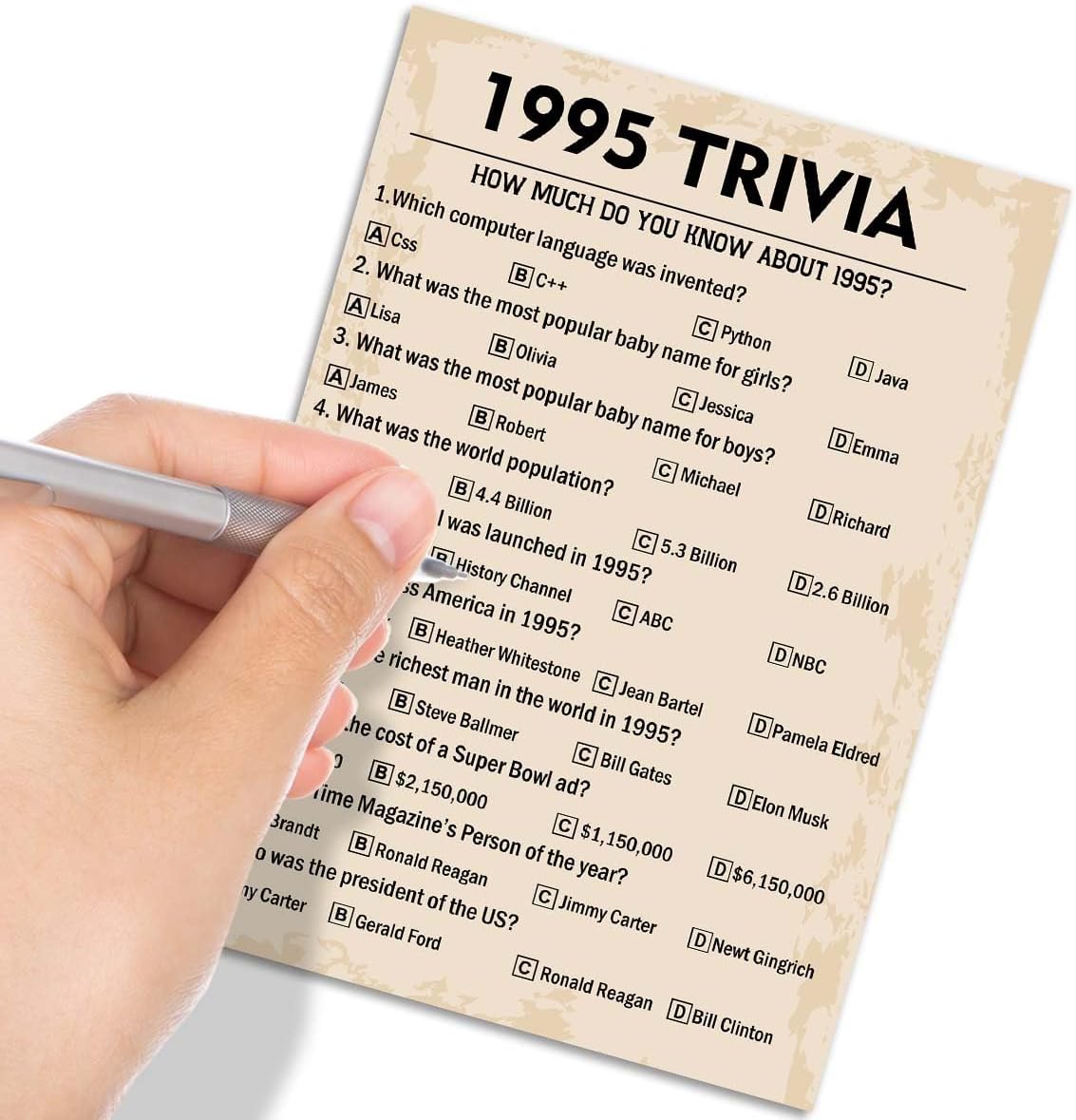 QUPT 30th Birthday Party Games, 1995 Trivia Games, Birthday Party Supplies for Adults, Fun 1995s Party Game，Pack of 30 Cards