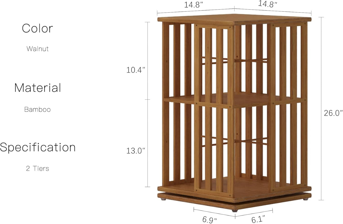 YOWOS Rotating Bookshelf Tower, 360° Spinning Bookcase Bamboo Floor Standing Storage Rack, Narrow Book Shelf Organizer for Kids & Adults, Small Space Bookshelf (Walnut, 2 Tier)