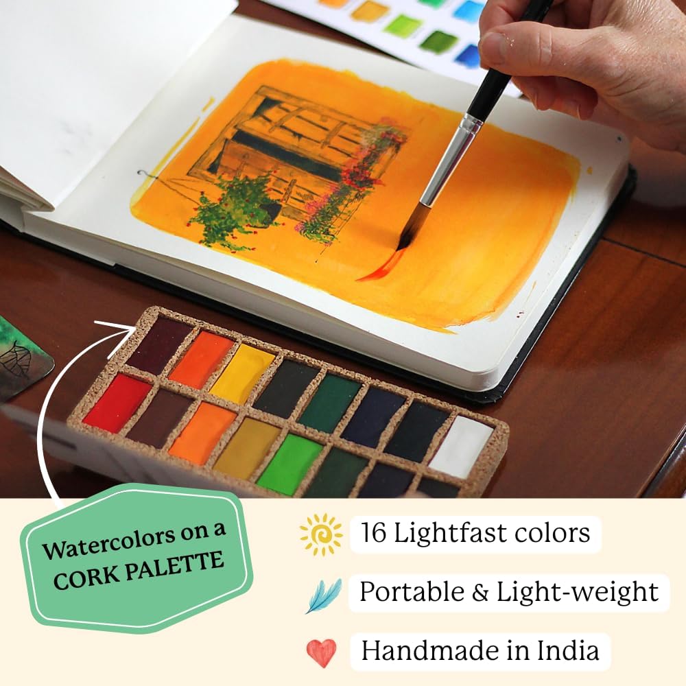 Viviva Colors Travel Watercolor Paint Set - Original 16 Watercolor Paints for Adults, Beginners, Artists, Hobbyists - Lightfast, Vibrant, Handmade & Portable Watercolor Kit with Mixing Palette