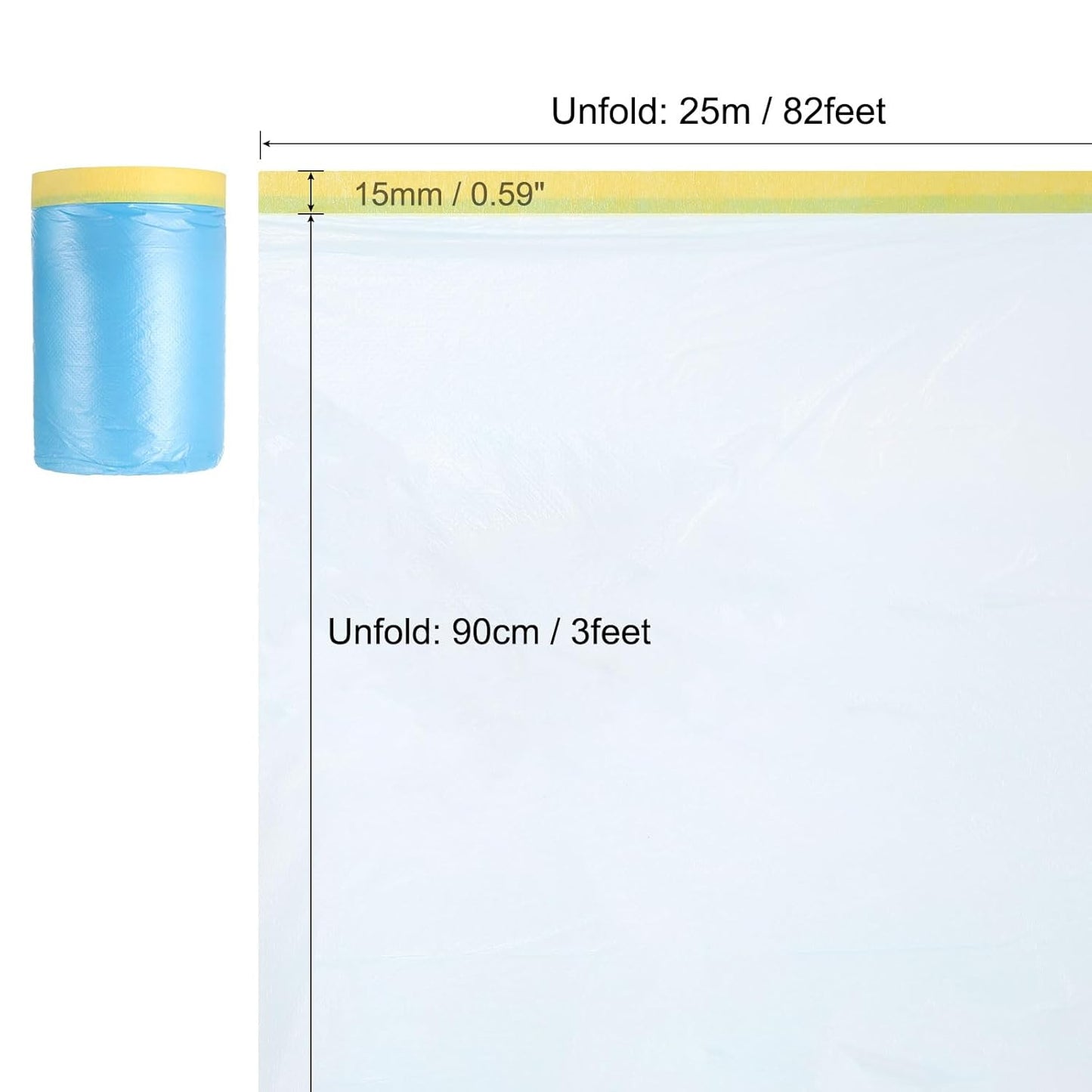 uxcell Pre-Taped Masking Film, 3ft x 82ft Plastic Paint Drop Cloth with Medium-Tack Painters Tape for Painting Spraying Protection Blue Film 3Pcs