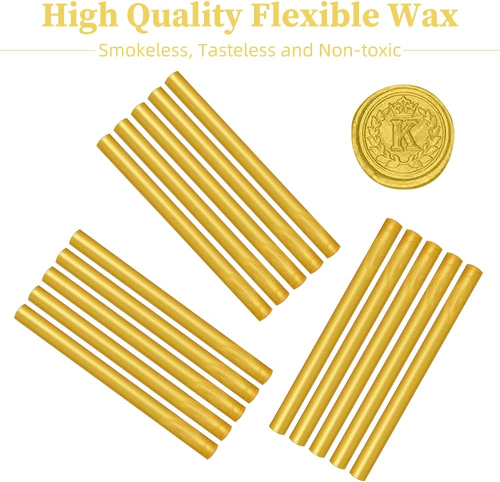 Wax Seal Sticks, Afobby 15 Pieces Glue Gun Sealing Wax Sticks for Wax Seal Stamp, Gold Wax Sealing Sticks for Wedding Invitations, Cards, Envelopes