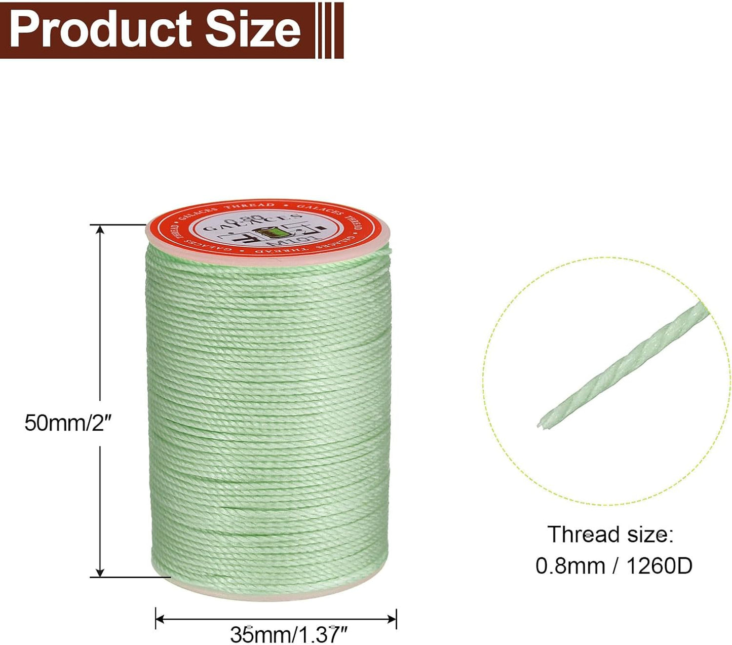 uxcell Round Leather Sewing Waxed Thread, 55m / 60 Yards Wax Polyester String, 0.8mm Waxed Stitching Cord for Leather Crafts, Bookbinding, Bracelets Braided, Mint Green